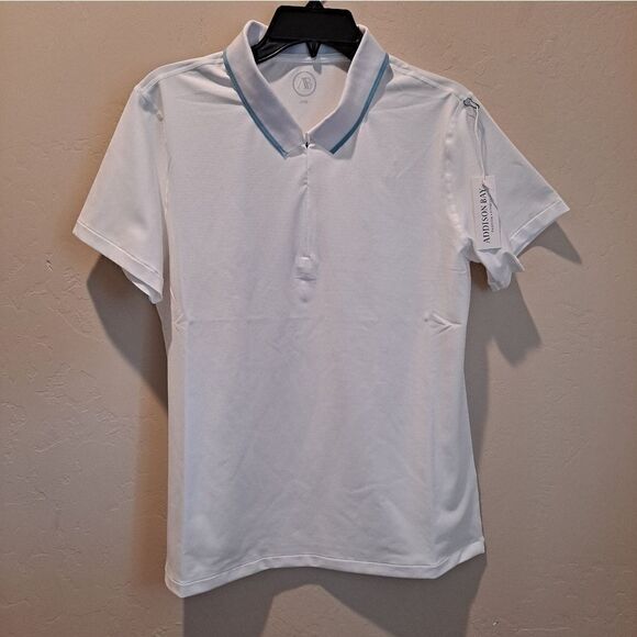 ADDISON BAY Women’s Courtside Polo Shirt in Various Sizes in Vintage White/Blue - Picture 1 of 4